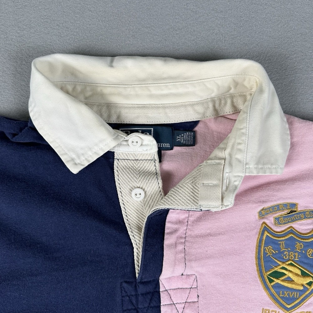 Polo Ralph Lauren Rugby Shirt Mens XL Colorblock Crest Patch Long Sleeve - Picture 2 of 16